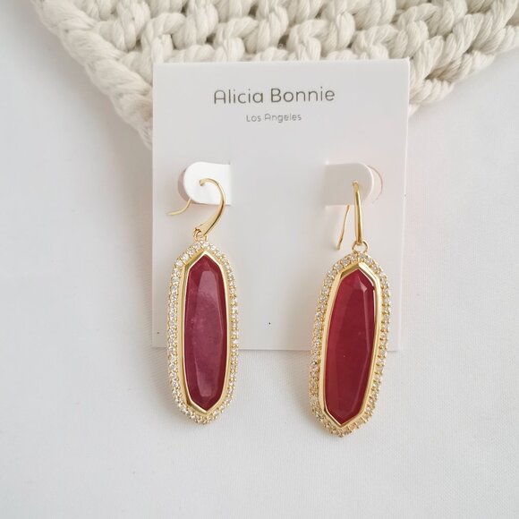 Authentic Alicia Bonnie Abigail - Gold Red Agate Drop Earrings - Picture 1 of 3